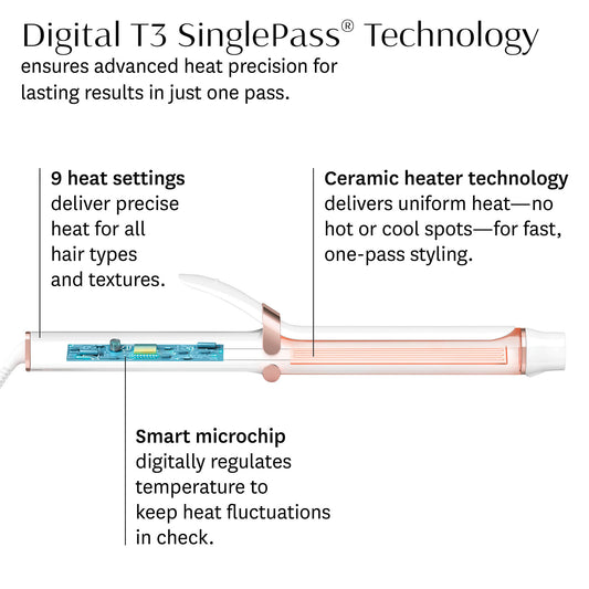 T3 SinglePass Curl X 1" Ceramic Extra-Long Barrel Curling Iron