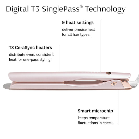 T3 SinglePass Smooth X professional flat iron with extra-long plates